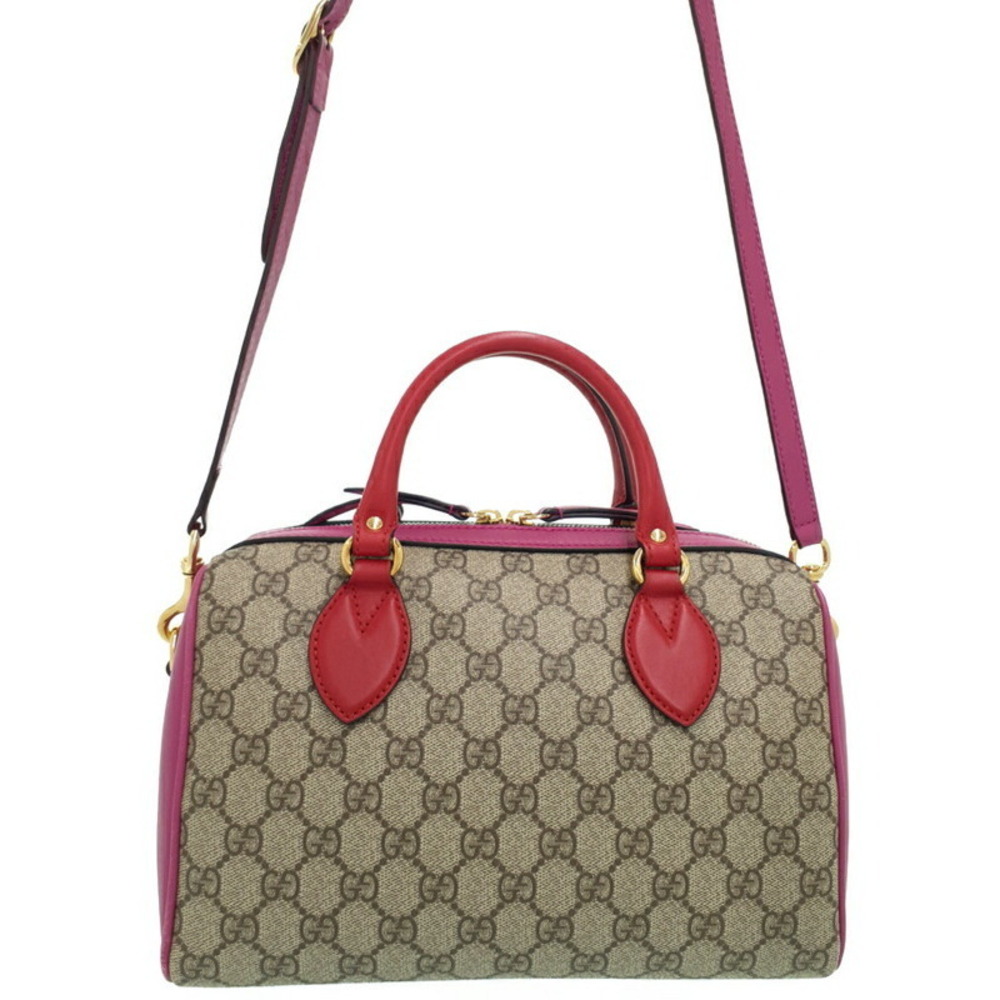 Gucci GG Supreme Boston Bag beige hibiscus red pink